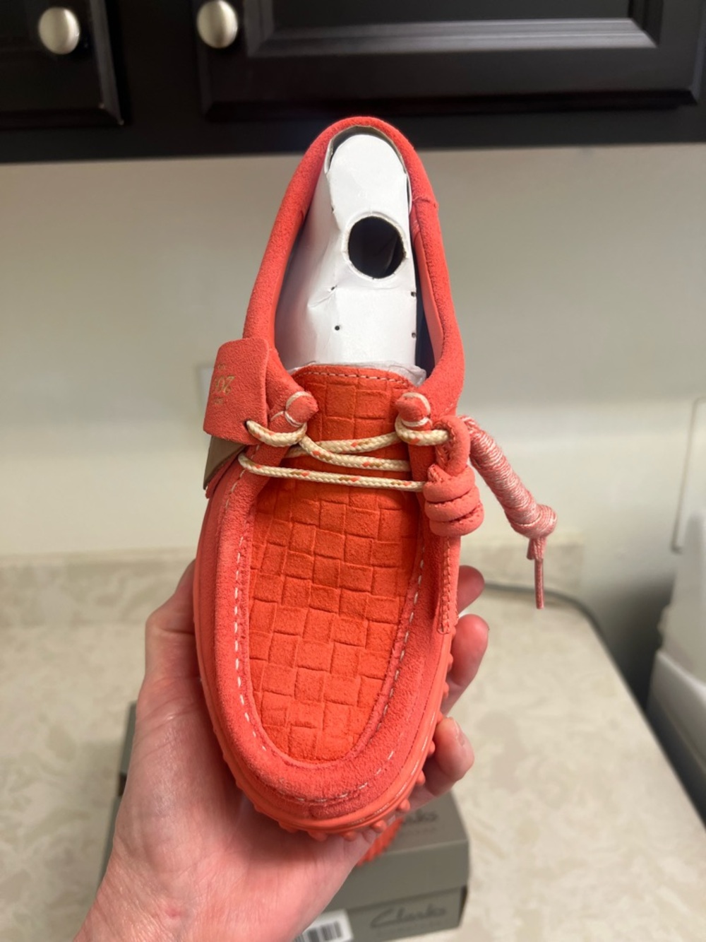 Clarks Suede Torhil Bee Comfort Platform Moccasin Toe Loafers (Coral) - Picture 6 of 16